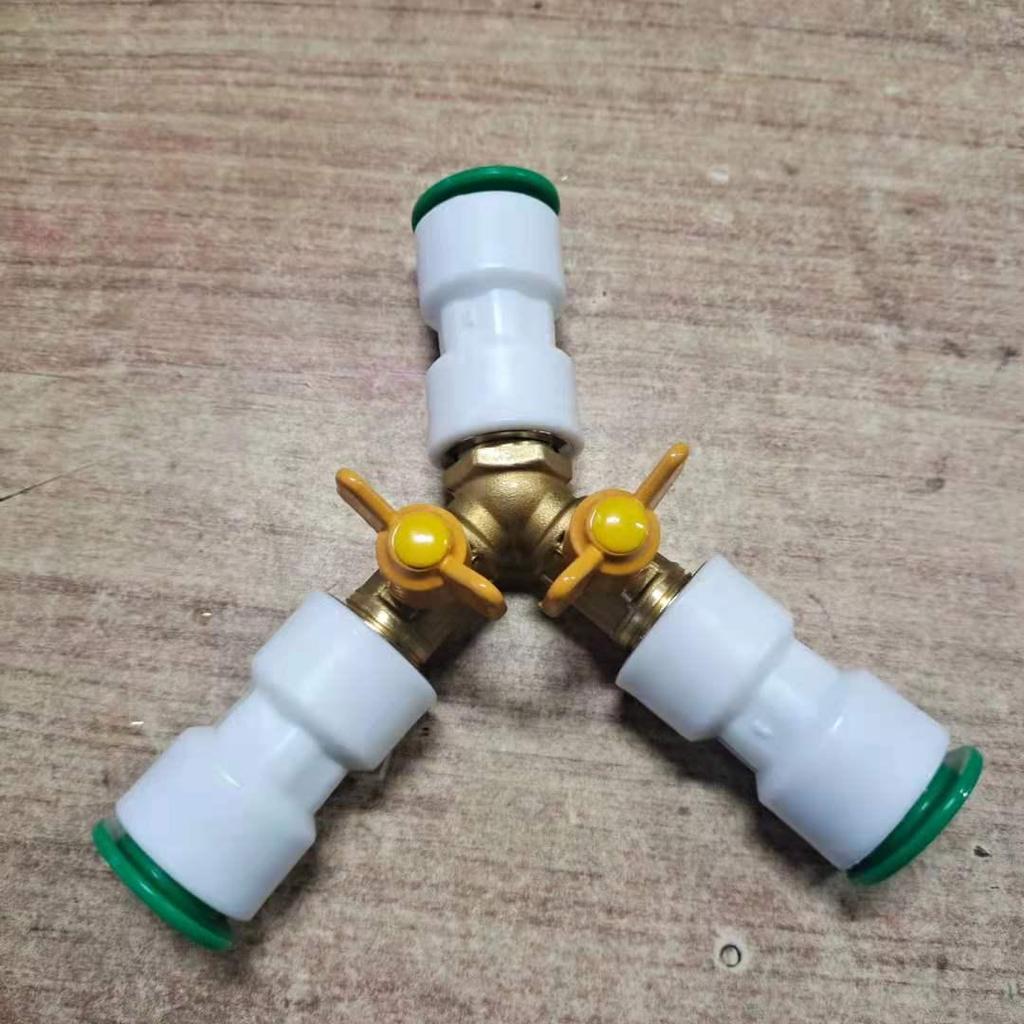 Brass Push-to-Connect Ball Valve Reducing Tee for Water Pipes (Sizes: 6/8/10/12/14/16mm)