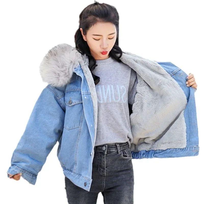 Women's Winter Vintage Warm Denim Jacket Denim Jacket Plus Size Long Sleeve Jacket