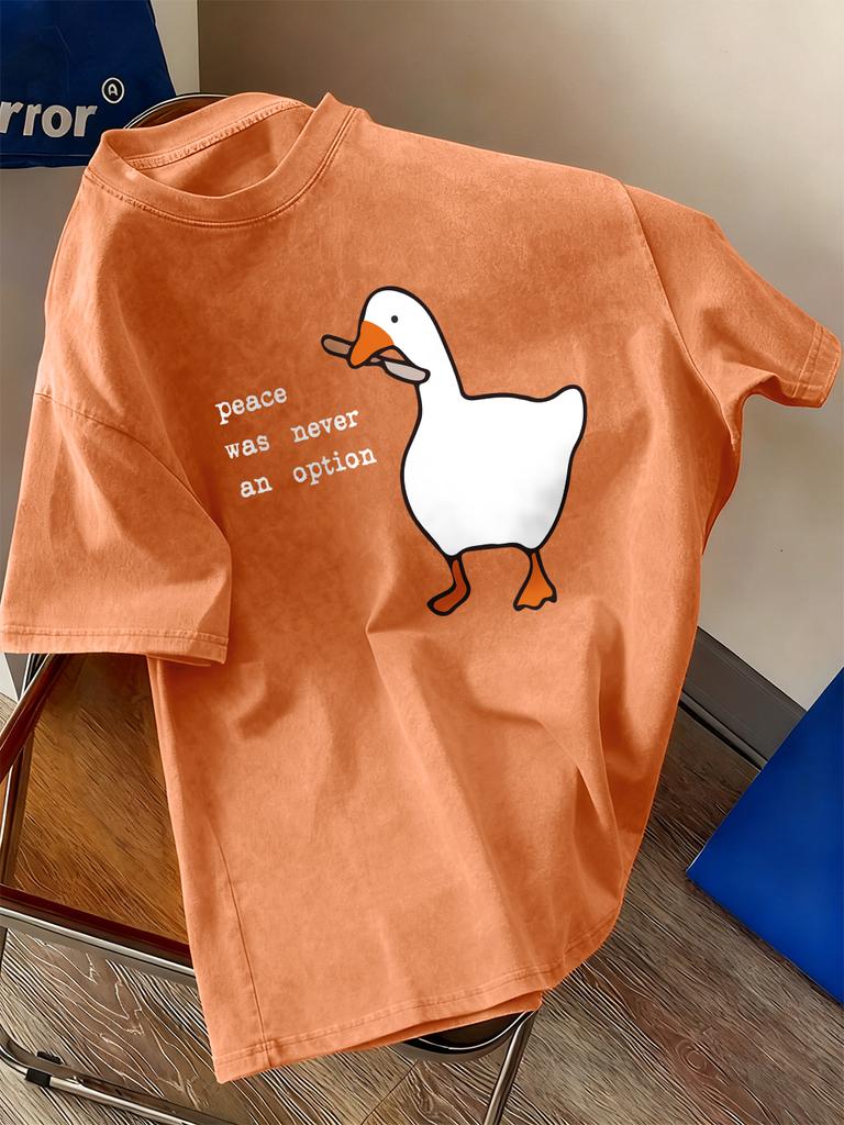 Peace Was Never An Option Goose Washed TShirts Womens Cotton Oversize T Shirt Casual Short Sleeve Tops Summer ONeck Clothes