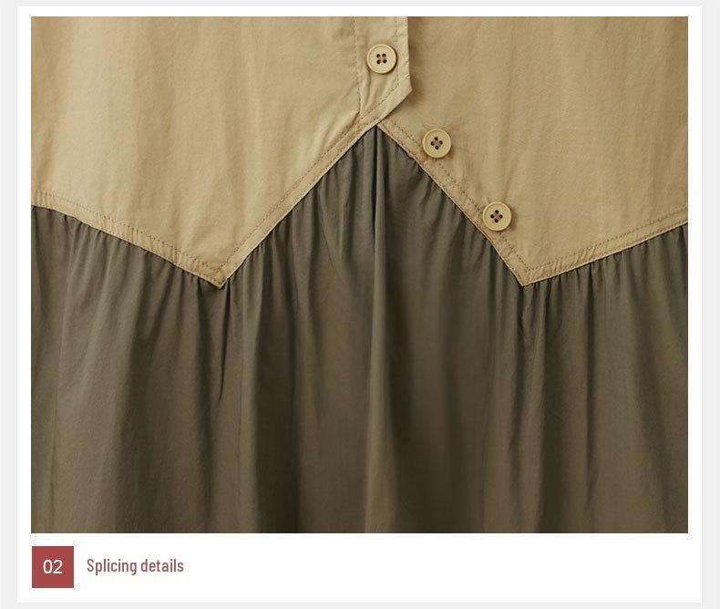 Mom's Summer 2025 Color Block Two-Piece Look Cotton Loose Mid-Length Dress