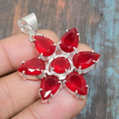 Simulated Ruby Gemstone 925 Sterling Silver Handmade Jewelry Pendant For Her