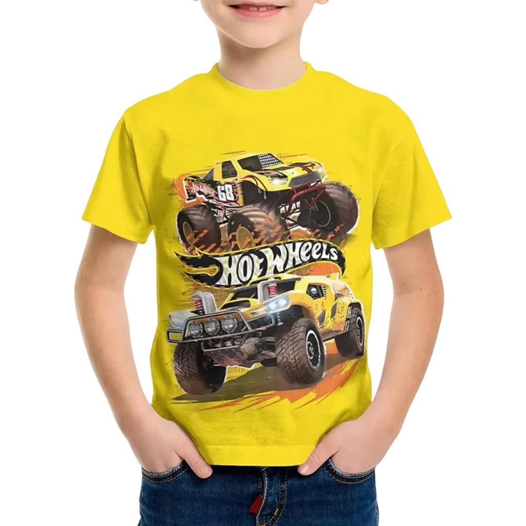 Summer Kids T-shirt Car Racing Print Short-sleeved Boy Tees Top Casual Girl T-shirt Streetwear Outdoor Casual Clothing