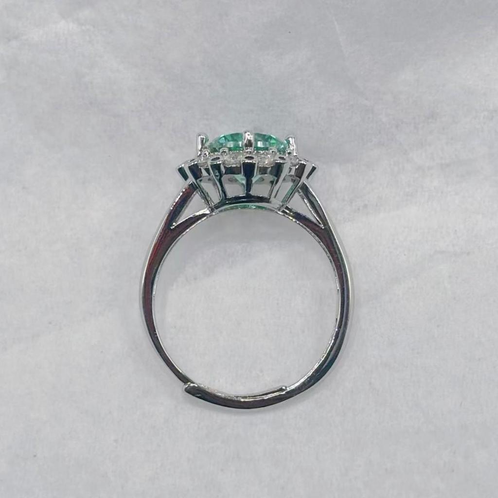 Luxury 2-Carat Blue-Green Moissanite Full Diamond Open Ring for Women