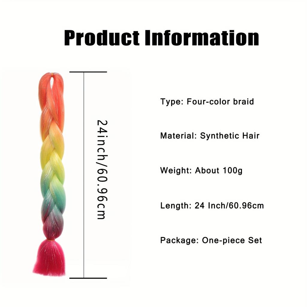 Multi-Color Synthetic Crochet Hair Extensions for Women, 24-Inch,  DIY Hairstyling, Full & Thick Yaki Texture Braids, Ideal for Parties