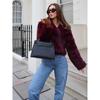 Retro Burgundy Flip Collar Long Sleeves Short Warm Coat Elegant Solid Color Loose Faux Fur Jacket New Woman High Street Coats