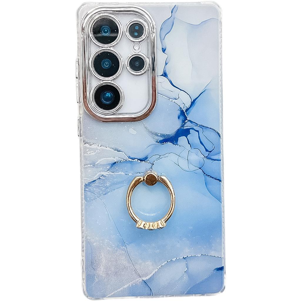 Suitable for Samsung S25ultra Phone Case IMD Electroplated Marble Patterned S24plus Ring Stand A56