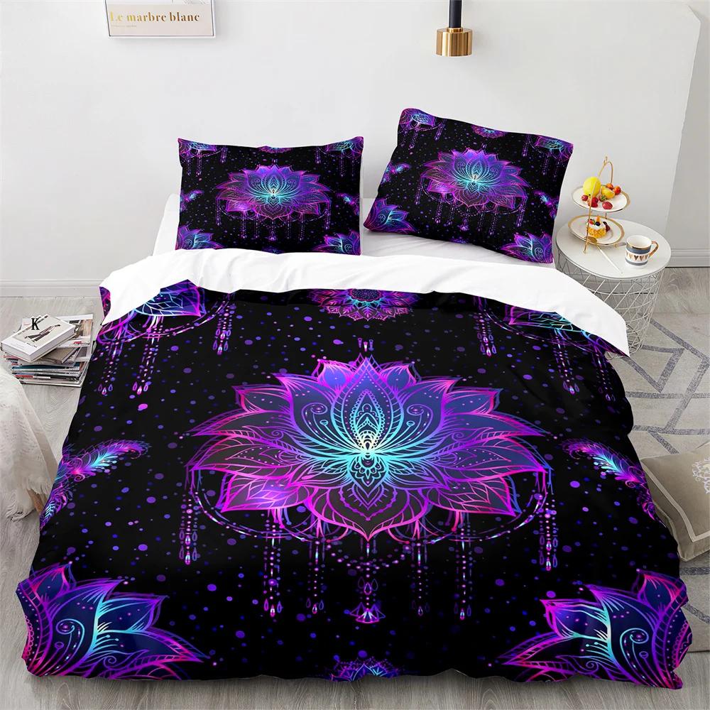 Comforter Bohemian Mandala King Queen Boho Style Lotus Bedding Set For Teens Adults Exotic Tribe 2/3Pcs Polyester
