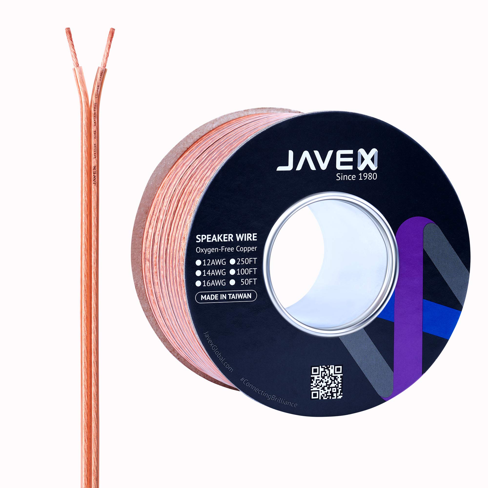 

JAVEX Speaker Wire 12 Gauge AWG Oxygen Free Copper Copper Stranded Flat [2x3.38mm2] [OFC 99.9%] Wire, Cable, 30.5M/100FT