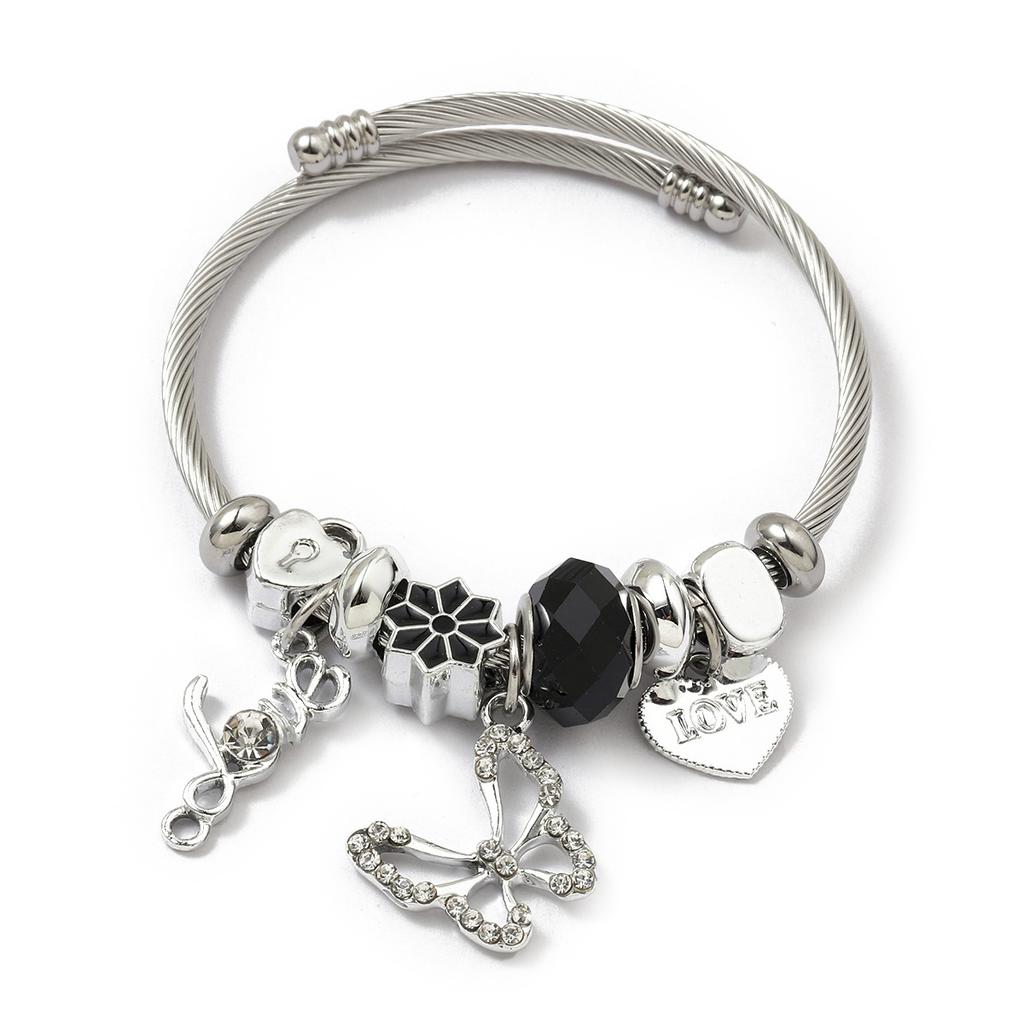 Simple Fashion Stainless Steel Bracelet With Crystal Bead Pendant Unisex Jewelry