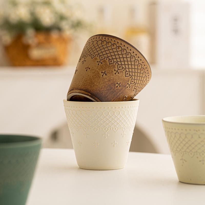 Japanese embossed ceramic hand cup latte art cup household creative coffee cup Australian white cup pig's mouth cup niche design