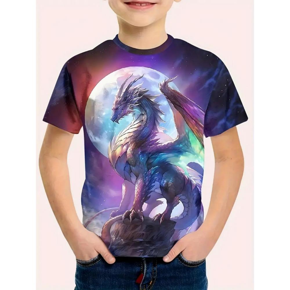 Children's Clothing T-Shirts for Boys Short Sleeve Child T-Shirt Fashion 3D Dragon Graphi Print Casual Girls Summer Clothes Tops