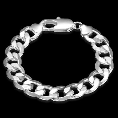 12MM Sideways Men Chain 925 Sterling Silver Bracelet for Woman Fine Luxury Fashion Jewelry Wedding Party Gifts