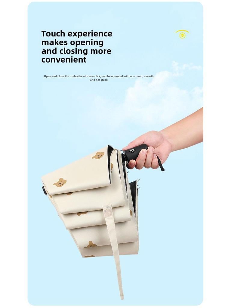 Kreskówkowy Składany Parasol z Ochroną UV: Parasol podwójnego zastosowania na słońce i deszcz z motywem misia