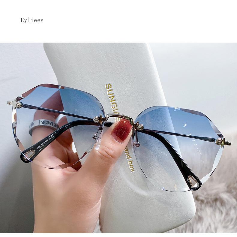 

Женские безободковые солнцезащитные очки, ретро металлические солнцезащитные очки с защитой от УФ-лучей, новая модная оправа с линзами с огранкой, солнцезащитные очки UV400, gafas