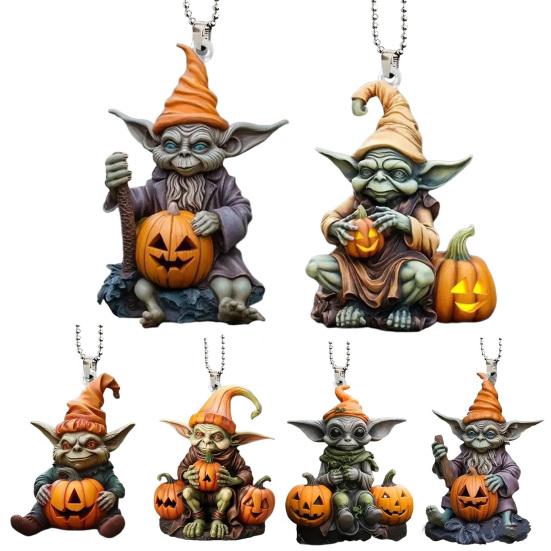 1/6Pcs Alien Hold Pumpkin Pendant Auto Decoration Halloween Festive Atmosphere Style Acrylic Car Hanging Pendant