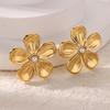 Geometric Pearl Flower Earrings For Women Gold Color Stainless Steel Flower Earring Wedding Christmas Party Jewelry Gift