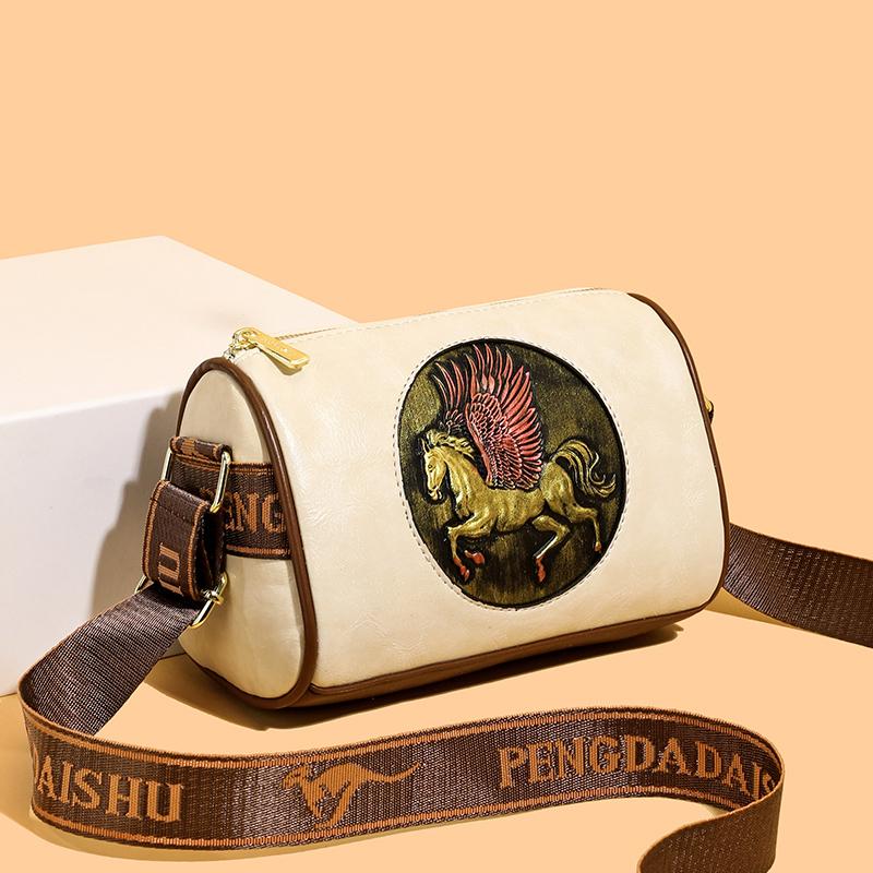 Leather Bag Women's Beige Casual Handbag Soft Leather Shoulder Crossbody Bags For Fashion Print Messenger Tote Bag Sac A Main