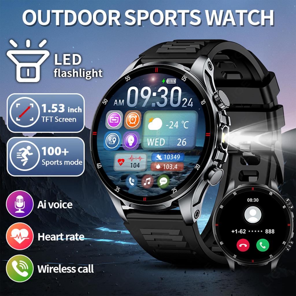 LIGE New Men Smart Watch LED Flashlight BT Call Waterproof Heart Rate Sleep Health Monitoring Fitness Watch
