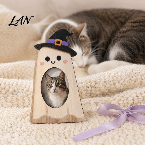Cute Pumpkin Picture Holder Halloween Wooden Photo Frame, Pumpkin/Ghost Frame for Wall Creative Room Decor Hanging or Desktop Display, Personalized