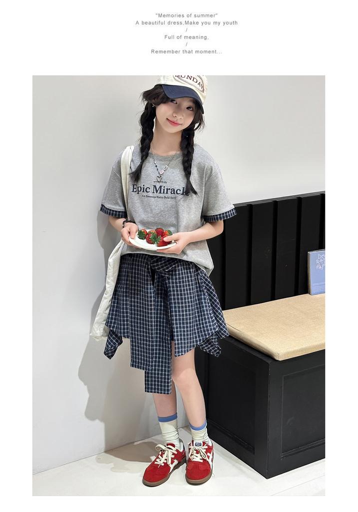 Girls' short sleeved skirt and pants set for summer 2026, new children's Korean style outfit, stylish little girls' summer two-piece set