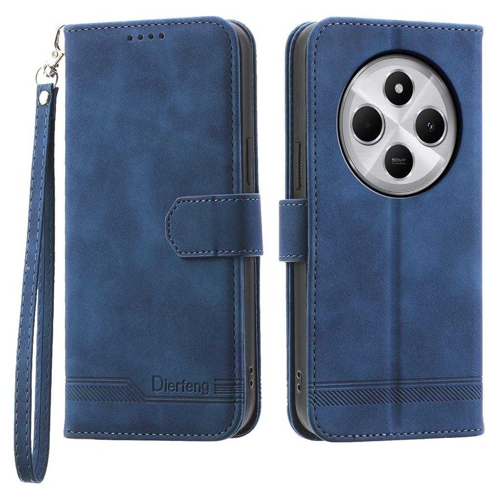 DIERFENG DF-03 Leather Case For Xiaomi Poco C75 4G/Redmi 14R 5G/14C 4G Lines Imprint Wallet Phone Cover