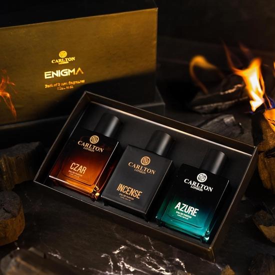 Carlton London Premium Enigma Liquid Perfume Gift Set For Men, Long Lasting Spicy, Woody & Citrusy Fragrances (Set Of 3) 50ml Each Azure