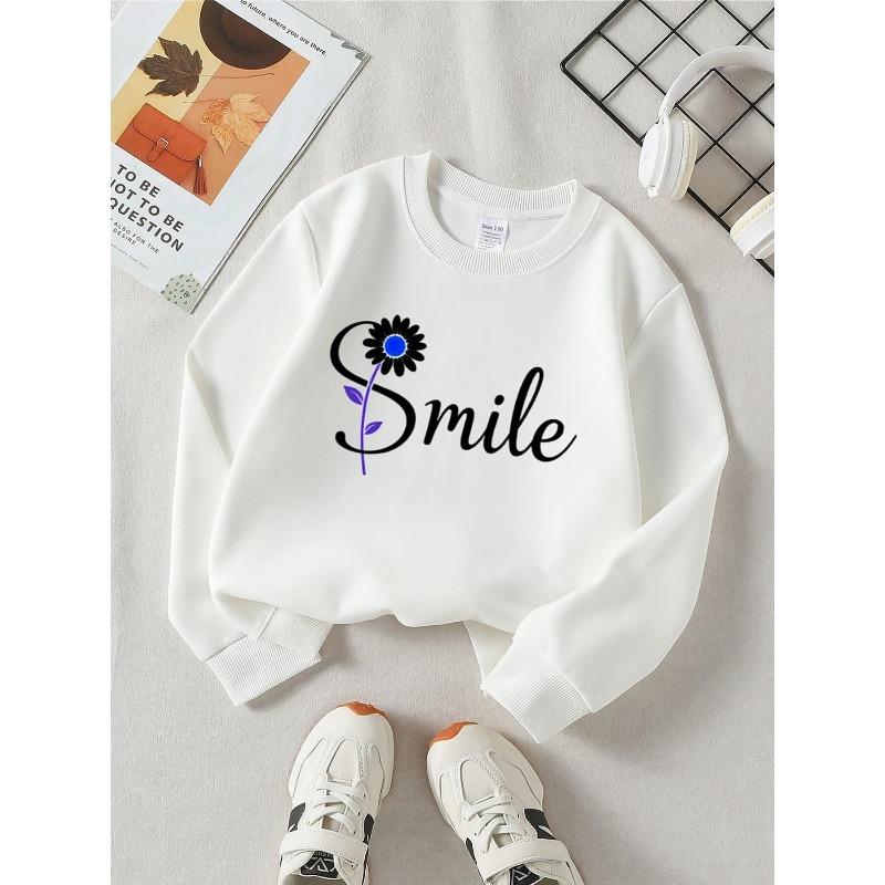 European sizes Trendy Crewneck Sweatshirt with Daisy Flower Design for Girls, Long-Sleeved Casual Top for Young Girls