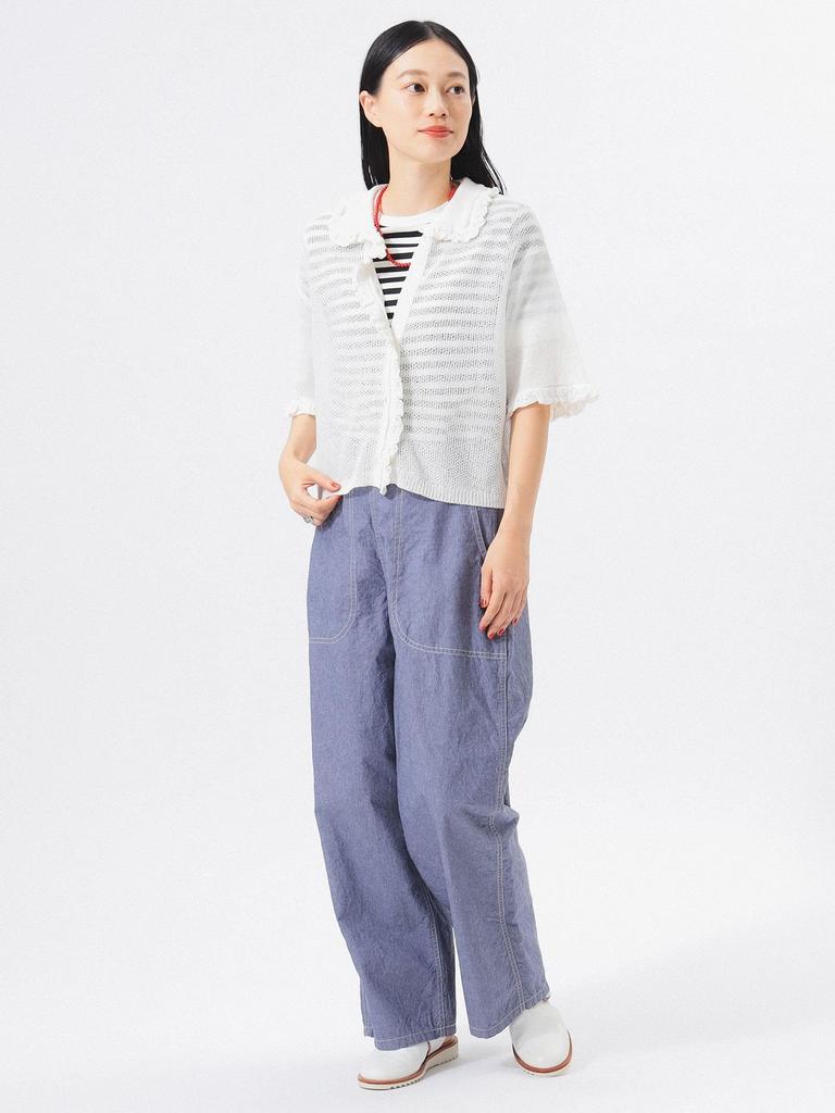 Beams Boy Damen 7-Gauge Rüschenstrickweste Polo-Cardigan, OFF_WHT, Einheitsgröße, 13050147126