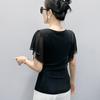 Summer New Elegant O-Neck Short Sleeved Mesh T-shirt Fashion Ruffles Hot Diamonds Women's Tees Chic Butterfly Sleeve Casual Tops