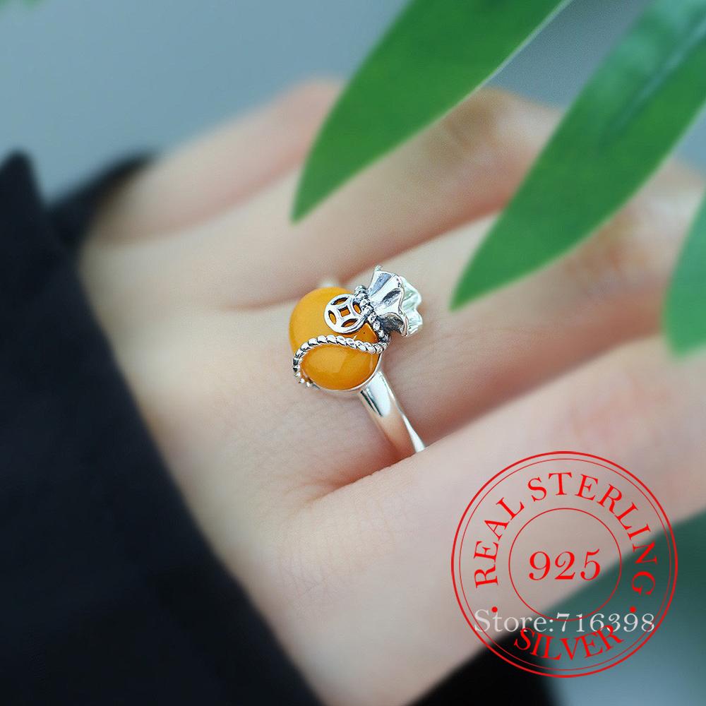 

925 Sterling Silver Jewelry Vintage Beeswax Money Bag Opening Finger Rings for Women Wedding Party Jewelry For Girls Friend Gift resizable