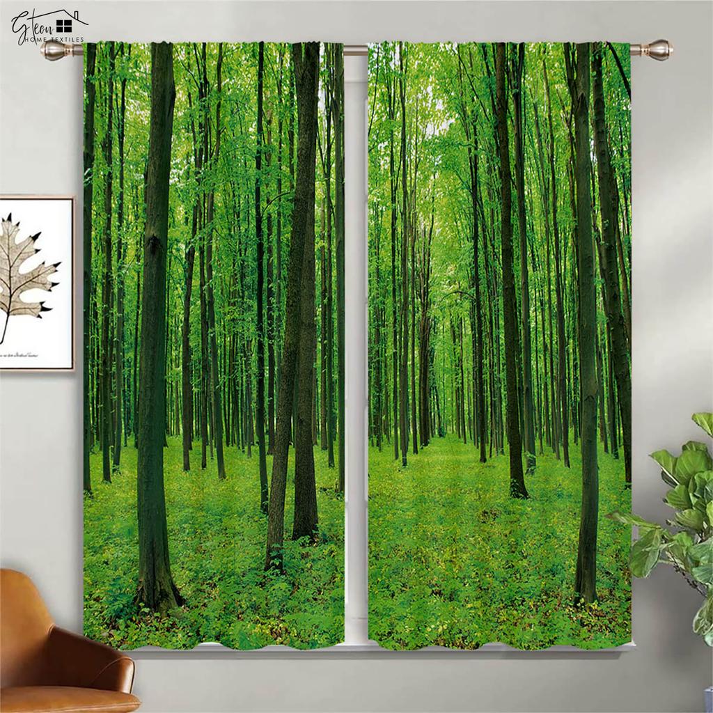 Forest Woods Scenery Curtains Green Sunshine Maple Leaves Winter Natural Life B&B Hotel Bedroom Living Room 3D Printing Curtains