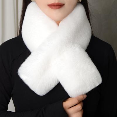 1pc Winter Unisex Faux Fur Warm Thickened Scarf Soft Girl Fashion Versatile Flat Cross Scarf