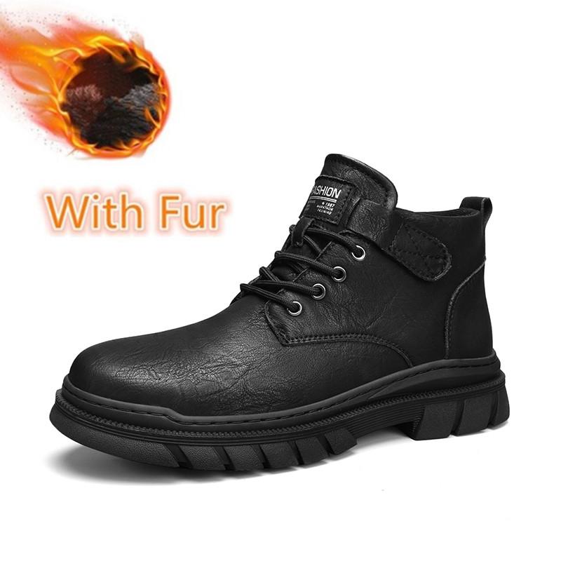 Fashion New Classic Men Boots Genuine Leather Lace-Up Male Comfortable High Top Shoe All-match Winter Plush Snow Boots