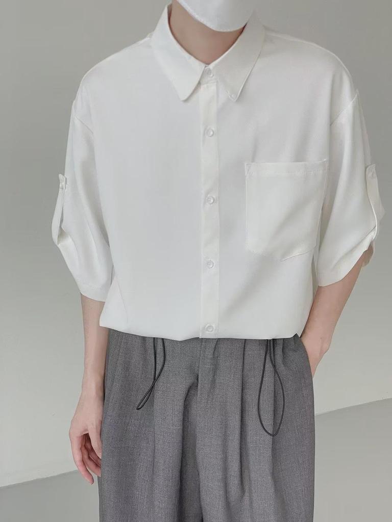 Men's Ice Silk Five-Point Sleeve Shirt - Loose, Wrinkle-Free Korean Fashion, Versatile Summer Top