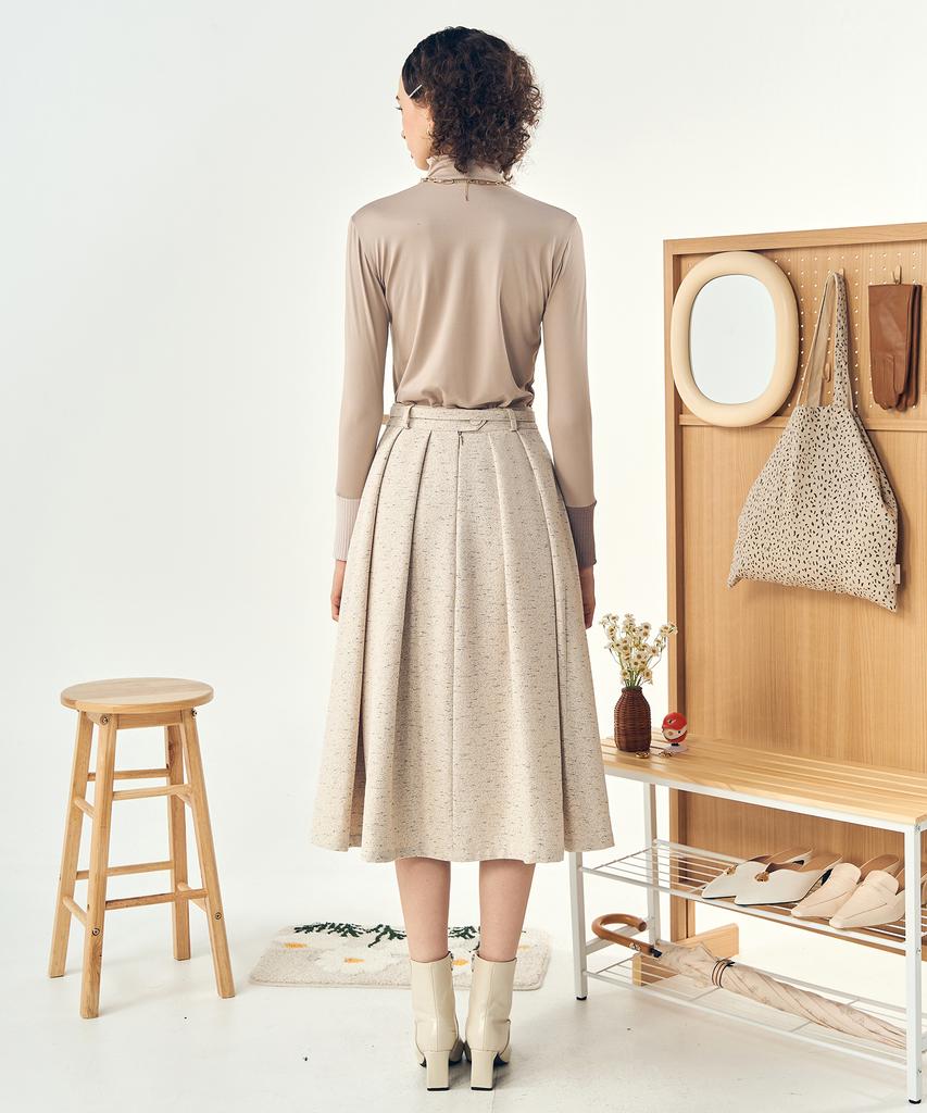 Pelimela Twill A-Line Belted Skirt Set (Beige)