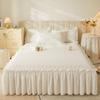 Premium Thickened Baby Velvet Bed Skirt Three Piece Set Warm Milk Velvet Embroidered Ruffle Bed Cover, Sealy Mattress Protector, Anti-Slip Bedding Set
