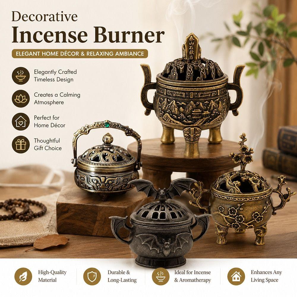 Chinese Style Incense Censer Hollow Out Cap Three Legged Stove Incense Burner Home Decoration