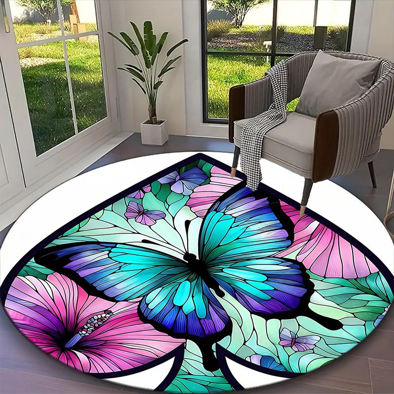 

1pc flowers and butterflies Printed Chair Rug for Home Office Use, Living Room Kitchen Game Room Round Carpet Diameter 60cm