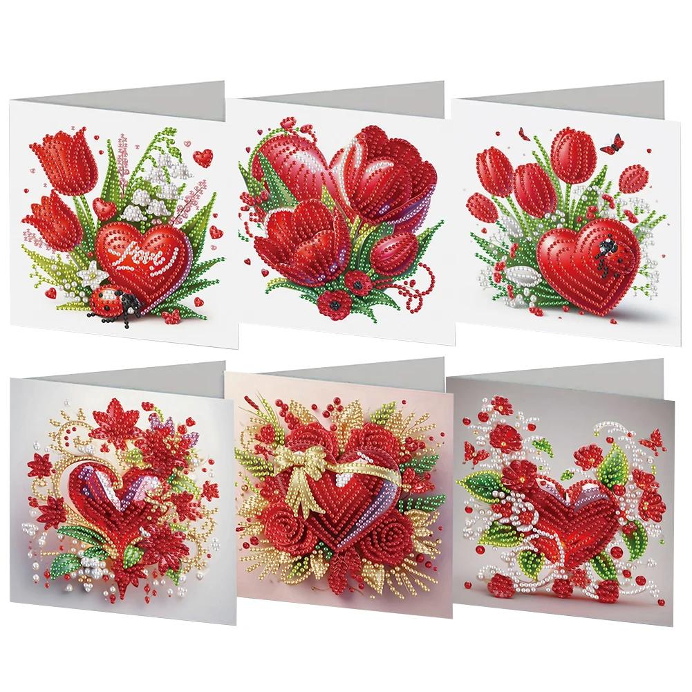 6Pcs Valentines Day Angel DIY Diamond Painting Card Diamond Drawing Card Diamond Painting Greeting Card for Family Friends Gift