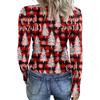 Women's Casual Christmas Print Long Sleeve Ribbed Neck Top