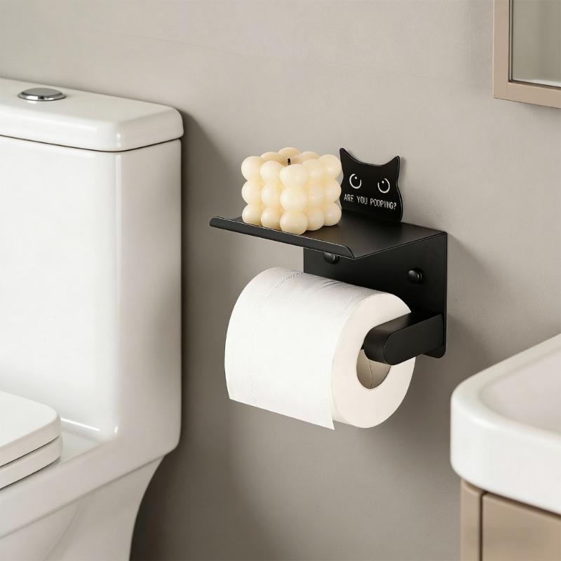 No Hole Required Rustproof Cartoon Animal Paper Roll Dispenser Including Functional Shelf For Bathroom Organization