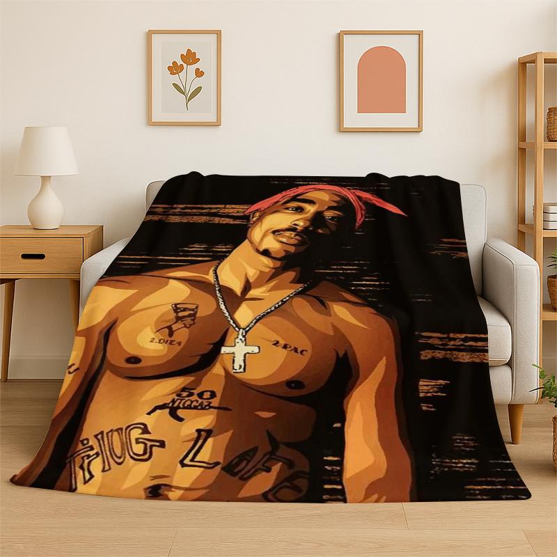 Rapper Eminem Tupac 10pac Hip Hop Rap God Flannel Blanket Soft Warm Throw Blanket for Bedroom Living Room Bed Travel Picnic