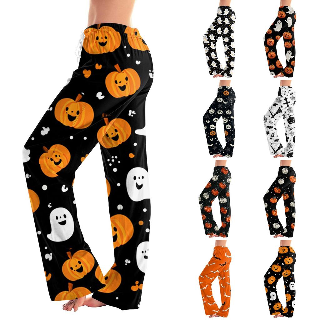 Dámské kalhoty se stahovací šňůrkou s halloweenským potiskem, ležérní kalhoty