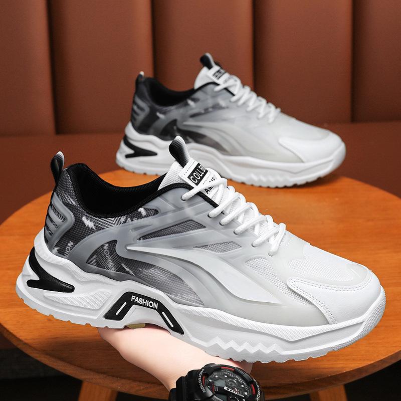 Men's Summer Mesh Sneakers: Korean Style Versatile White Thick Sole Running Casual Dad Shoes