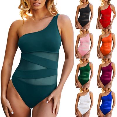 Women's One-piece Sexy Bikini Fashion Splicing Spaghetti Strap Slant Shoulder Swimsuit