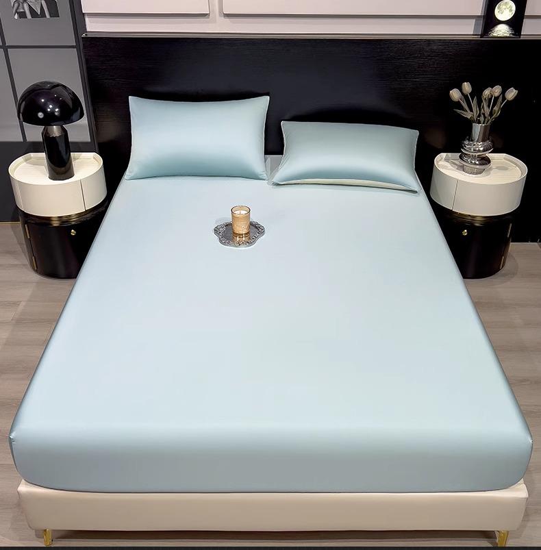 New Ice Silk Bed Sheet Set Summer Bedding Set Solid Color Bed Cover Fitted Sheet Full Package Bed Sheet Cooling Bed Sheet Silky Bed Sheet