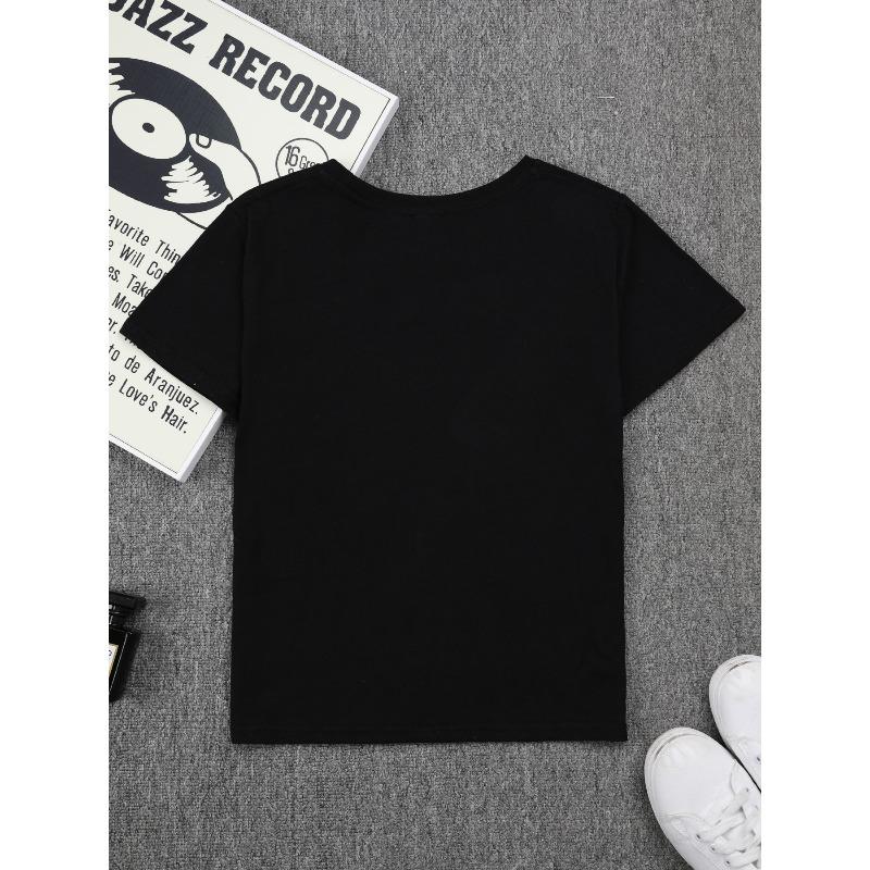 European sizes Cartoon-style Cute Little Bee Collecting Honey" Letter/cartoon Print, Girls' Short-sleeve T-shirt, Suitable for Summer Wear
