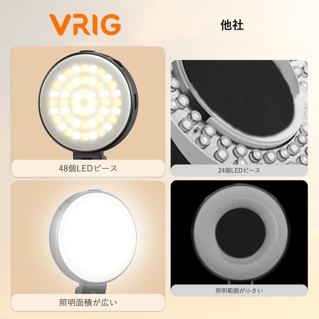 VRIG Camera LED Video Color Stepless Cold Shoe Compatible with Action and Tripods Light, Light, 360° Rotation, 2500K–8500K Temperature, Type-C
