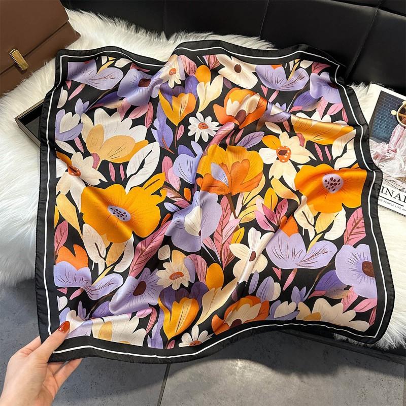 70x70cm Lightweight Silk-Look Square Scarf Women French Chic Hair Band Office Accessory Viscose 96%
