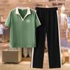 Fashionable Ice Silk Sports Suit for Women in Spring, Autumn and Summer, Slim Mother's Style Casual Pants Two-piece Set
